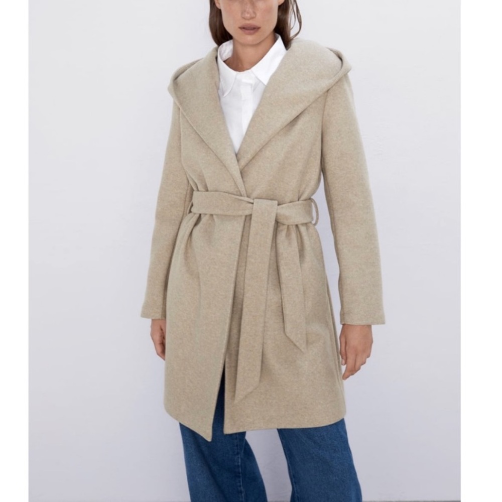 Zara wrap front hooded coat